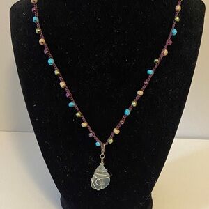 Sea Glass pendant handmade necklace 
Boho 18 inches
